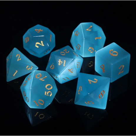 Bluehaven Real Blue Cat's Eye Mineral RPG Dice Set