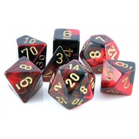 Set de 7 dés Noir Rouge Or Gemini