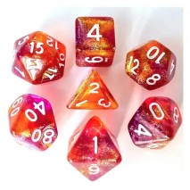 Lot de 7 Dés Violet et Orange Paillettes