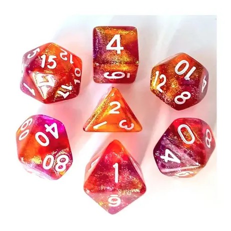Lot de 7 Dés Violet et Orange Paillettes
