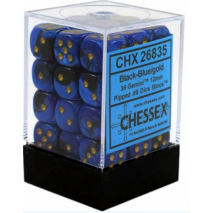 Set de 36 dés 6 Chessex Gemini Noir Bleu or