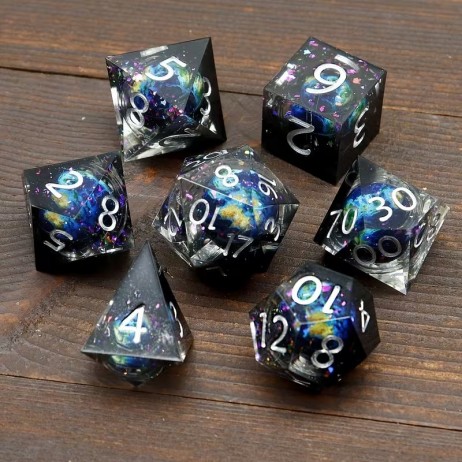 Kit De 7 Dès Orbe Terrestre Bleue Mouvante
