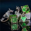 Set de dés Steampunk vert boite métal 