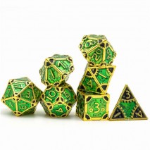 Set de dés Steampunk vert boite métal 