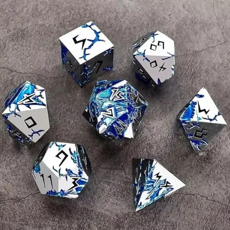 Set de dés Métal Dragon Argent Bleu Boite métal