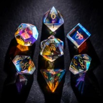 Set de dés en verre Arc en ciel boite en métal