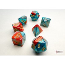 Set De 7 Mini Dès Rouge Bleu Chiffre Or