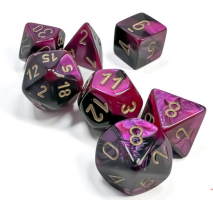Set de 7 dés Gemini noir-violet/or