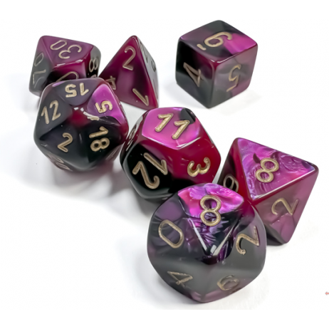 Set de 7 dés Gemini noir-violet/or
