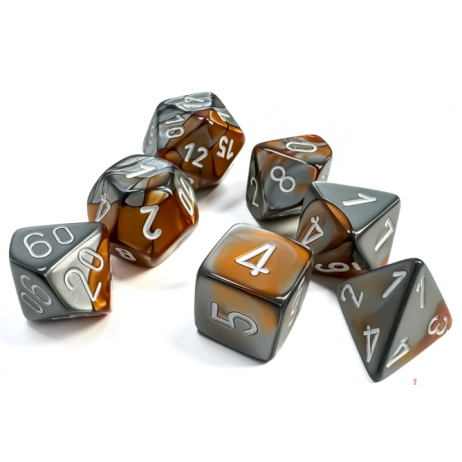 Set de 7 dés Gémini Cuivre Acier/Blanc