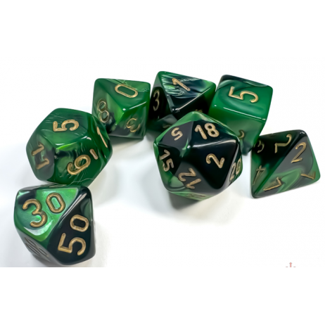 Set de 7 dés Gemini Noir Vert Or