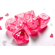 Set de 7 Mini dés Chessex Transparent Rose Blanc