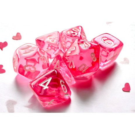 Set de 7 Mini dés Chessex Transparent Rose Blanc