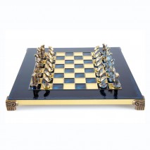 Ensemble échecs cycladique Bleu/Bronze 28x28cm