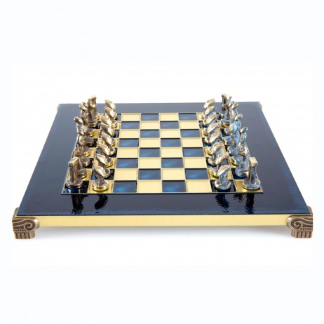 Ensemble échecs cycladique Bleu/Bronze 28x28cm